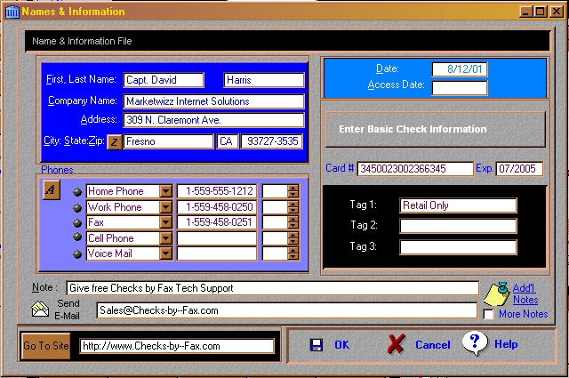 2. From the Control Panel (screen shot), press the Add Button and fill in the Client Information on the screen. 